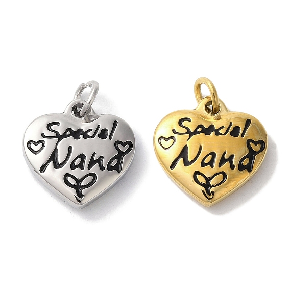 Ионное покрытие (ip) 304 подвески из нержавеющей стали, с эмалью, с целью перехода в кольце, Сердце со словом «Особый шарм Нана»