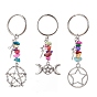 Tibetan Style Alloy Keychain, with Dyed Synthetic Turquoise Beads Strands, Iron Split Key Rings, Star