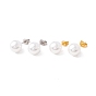 6 Pair Natural Shell Pearl Round Ball Stud Earrings, 304 Stainless Steel Post Earrings for Women, White