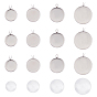 DIY Pendant Making Kits, 304 Stainless Steel Pendant Cabochon Settings, Plain Edge Bezel Cups, with Transparent Glass Cabochons, Flat Round and Half Round