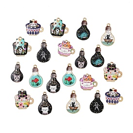 20 шт 10 стиль подвески из сплава эмали, чашка с котом и лампочка с котом/космонавтом/рыбой