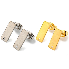 201 Stainless Steel Stud Earrings Finding, with 304 Stainless Steel Pins, Rectangle
