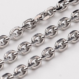 304 Stainless Steel Cable Chains, Diamond Cut Chains, Soldered, Faceted, with Spool, Oval