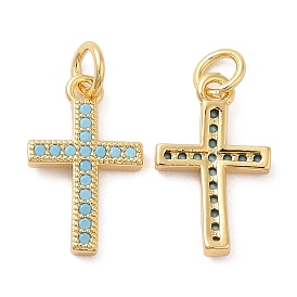 Rack Plating Brass Micro Pave Cubic Zirconia Pendants, with Jump Ring, Long-Lasting Plated, Cadmium Free & Lead Free, Cross Charm