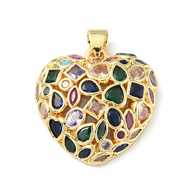 Brass Micro Pave Cubic Zirconia Pendants, Long-Lasting Plated, Real 18K Gold Plated, Cadmium Free & Lead Free, Heart
