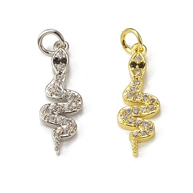 Brass Micro Pave Cubic Zirconia Pendants, with Jump Ring, Snake Charm