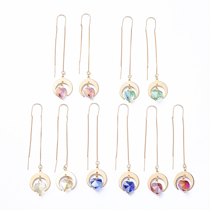 Hilos de oreja de latón, con colgantes de bronce, Perlas de vidrio, corazón con luna