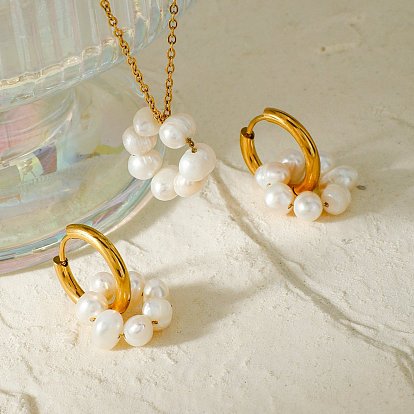 Шикарные серьги-кольца и кулон из латуни с пресноводным жемчугом в виде пончика для женщин