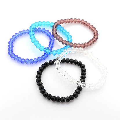 Glass Rondelle Beads Stretch Bracelets, 60mm