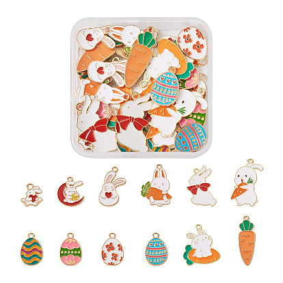 48 шт 12 стиль подвески из сплава эмали, кролик, морковь и пасхальное яйцо