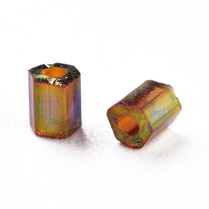 11/0 Two Cut Round Hole Glass Seed Beads, Hexagon, Transparent Colours Rainbow Plated