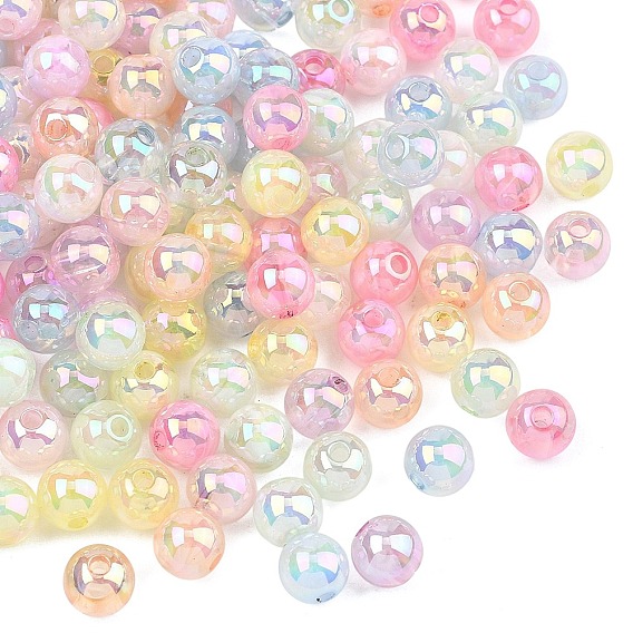 Непрозрачные акриловые бусины с УФ-покрытием, радужный, круглые, два тона