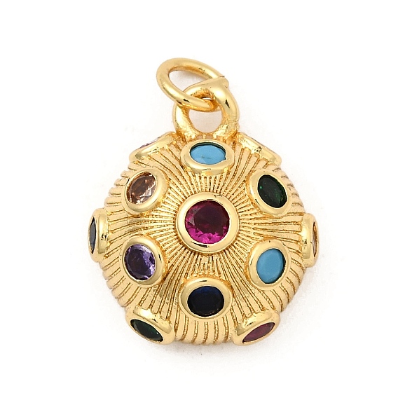 Латунные микро-паве красочные кубические циркониевые подвески, полукруглые прелести, без свинца и без кадмия, долговечный, стойки покрытие