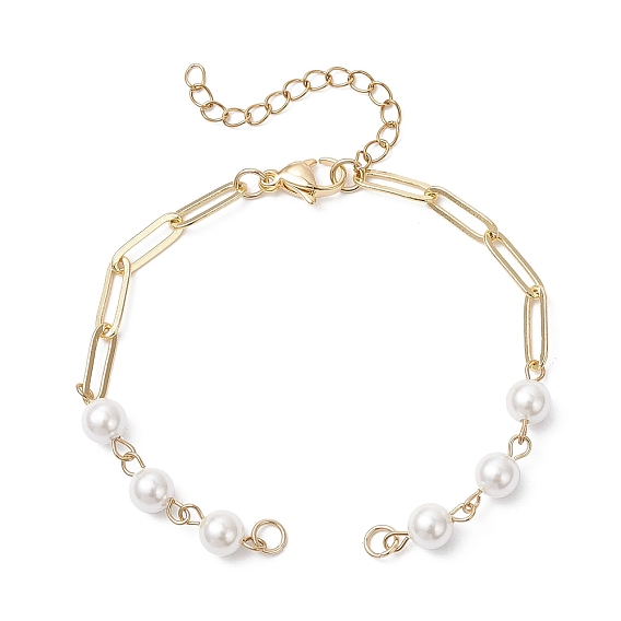 Изготовление браслета-цепочки из круглого белого жемчуга и латунных скрепок, с 304 концевыми цепями из нержавеющей стали