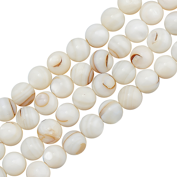 3 Strands Natural Freshwater Shell Beads Strands, Round
