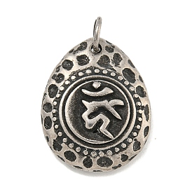 316 Surgical Stainless Steel Pendants, with Jump Ring, Teardrop with Rune Charm