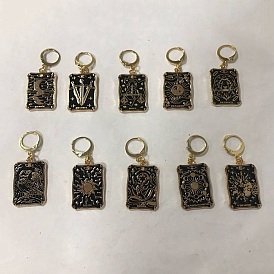 10Stk. 10 Stile, Anhänger-Stichmarkierer aus legiertem Emaille, mit 304 Edelstahl-Brisur-Ohrringen, Rechteck