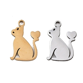 201 прелести нержавеющей стали, кот с сердечным шармом, лазерная резка