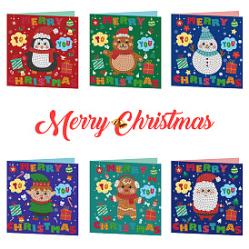 DIY Christmas Greeting Card Diamond Painting Kit, Including Resin Rhinestones Bag, Diamond Sticky Pen, Tray Plate and Glue Clay