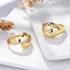 Кольца-манжеты для пальцев с покрытием из латуни с микропаве из прозрачного кубического циркония для женщин, долговечный