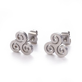 304 Stainless Steel Stud Earrings, Hypoallergenic Earrings, with Ear Nuts/Earring Back, Triskelion