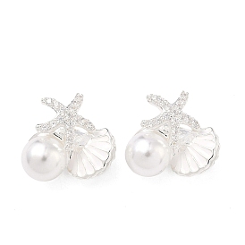 Латунные микропаве из прозрачного кубического циркония, в форме ракушки с подвесками в виде морских звезд, с эмалью и абс пластика имитация жемчуга