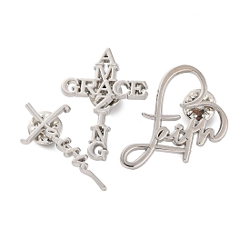 Faith Theme Zinc Alloy Brooch, for Clothes, Platinum, Cross/Word/Heart