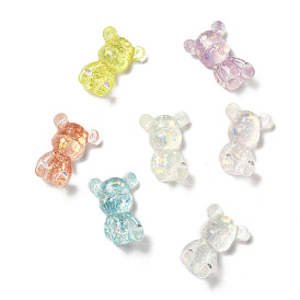Transparent Resin Cabochons, 3D Glitter Bear