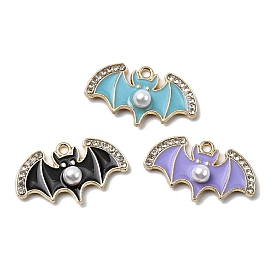 Подвески из сплава хэллоуина с эмалью, летучая мышь, с горным хрусталем и пластиковой жемчужиной