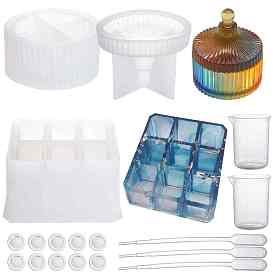 SUNNYCLUE Silicone Storage Box Jewelry Molds, Resin Casting Molds, For UV Resin, Epoxy Resin Jewelry Making, with Disposable Latex Finger Cots, Measuring Cup and Pipettes Dropper