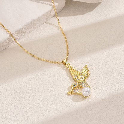 Нежные и милые ожерелья с подвесками в виде птиц из латуни с кубическим цирконием и искусственным жемчугом для женщин