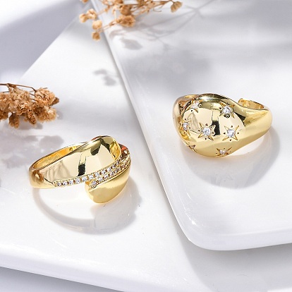 Кольца-манжеты для пальцев с покрытием из латуни с микропаве из прозрачного кубического циркония для женщин, долговечный