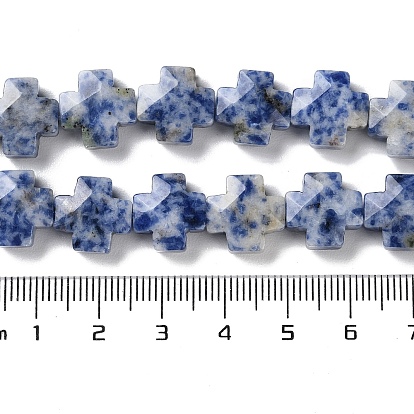 Perles de jaspe tache bleue naturelle, facette, croix