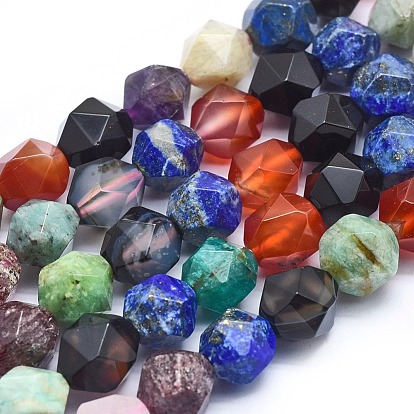 Natural Mixed Gemstone Beads Strands, Star Cut Round Beads, Mixed Color, Faceted
