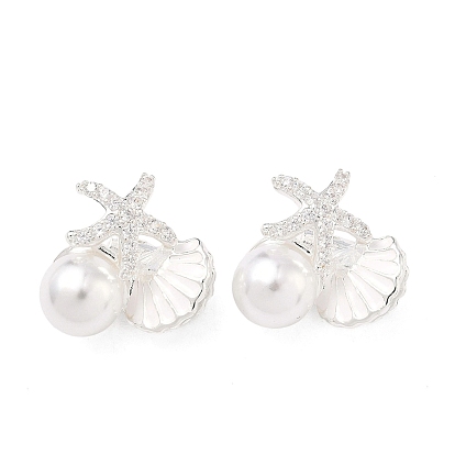 Латунные микропаве из прозрачного кубического циркония, в форме ракушки с подвесками в виде морских звезд, с эмалью и абс пластика имитация жемчуга