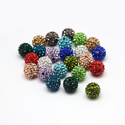 Polymer Clay Rhinestone Beads, Pave Disco Ball Beads, Grade A, Round