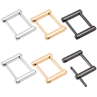 6 piezas 3 colores grillete de tornillo de aleación, Hebillas ajustables para correas de bolsos, Rectángulo