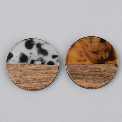 Resin & Walnut Wood Pendants, Flat Round
