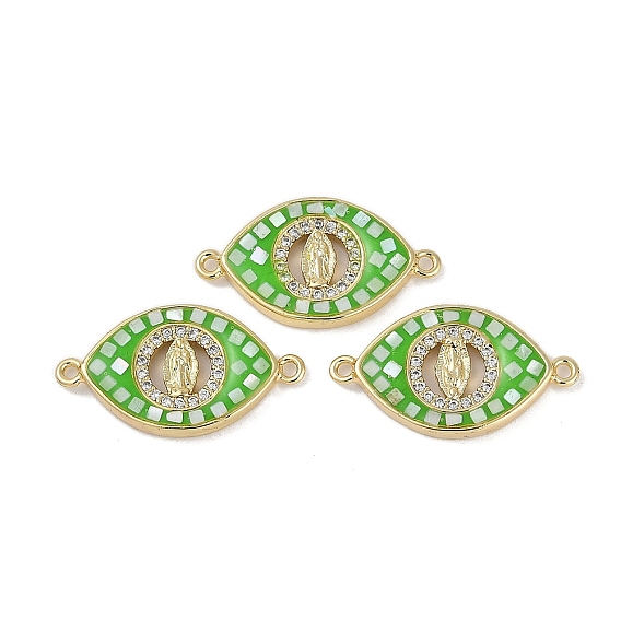 Стойка покрытие латунь микропаве прозрачный кубический цирконий коннекторный глаз подвески, Дева Мария ссылки с эмалью и ракушкой, реальный 18 k позолоченный, долговечный, без свинца и без кадмия