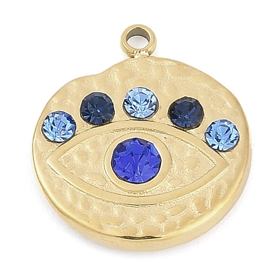 304 из нержавеющей стали горный хрусталь подвески, плоский круглый с шармом в виде глаз