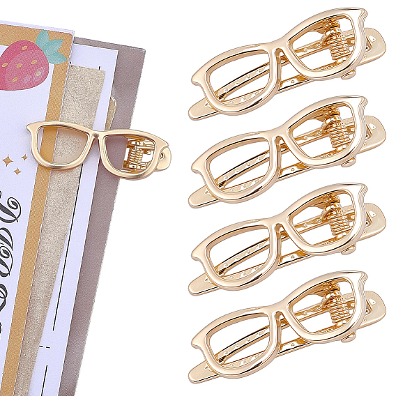 4Pcs Alloy Alligator Hair Clips, Glasses Shape, Hair Accessories for Women Girls