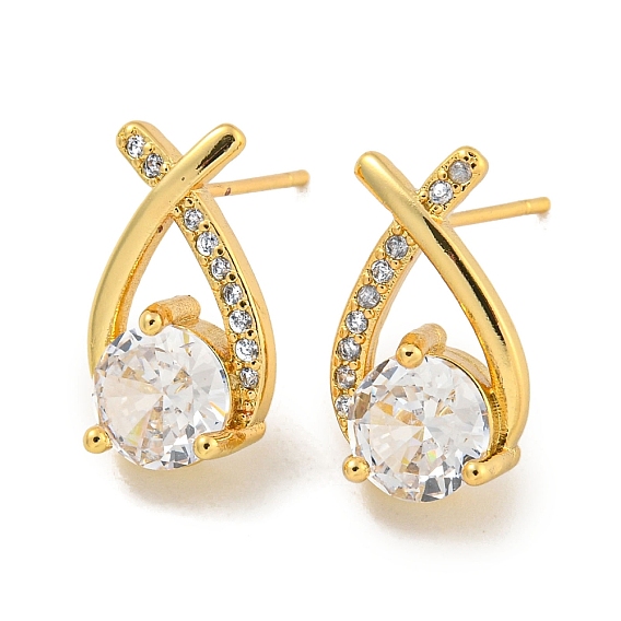 Серьги-гвоздики из латуни с покрытием стойки, прозрачные серьги-гвоздики с кубическим цирконием для женщин, долговечный, без кадмия и без свинца