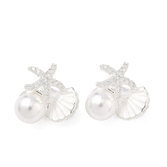 Латунные микропаве из прозрачного кубического циркония, в форме ракушки с подвесками в виде морских звезд, с эмалью и абс пластика имитация жемчуга