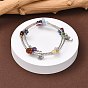 Three Loops Natural Gemstone Beaded Wrap Bracelets, with Brass Tube Beads and Tibetan Style Ohm Pendants, 55mm