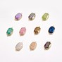 Electroplate Natural Druzy Agate Links Connectors, with Brass Finding, Hexagon, Golden