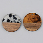 Resin & Walnut Wood Pendants, Flat Round