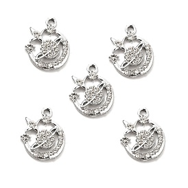 Alloy Rhinestone Pendants, Platinum Tone Hollow Out Planet with Star Charms