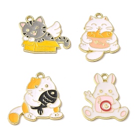 Zinc Alloy Enamel Pendants, Rabbit & Cat Charms, Golden