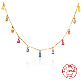 925 Collier pendentif goutte d'eau en argent sterling avec diamants colorés pour femmes