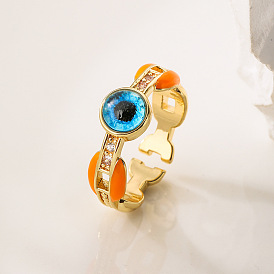 18K Gold Plated Eye Open Ring with Oil Drop Zircon for Women